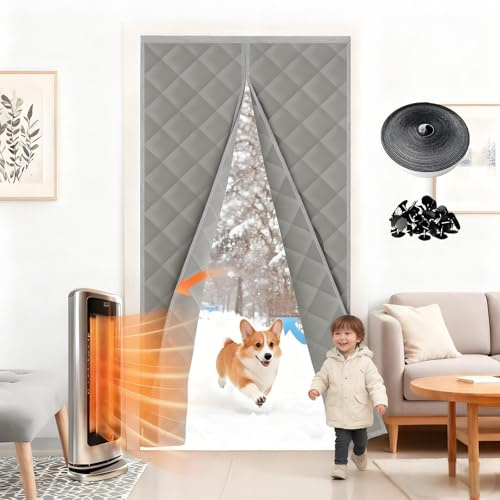 Magnet Wärmeschutzvorhang, Thermo Türvorhang, 58 66 81 102 122 147 168 183cm Kälteschutz für Drinnen und Draußen Wintern, Wärmedämmung Tür für Balkontür, Terrassentü(Breite 58–71 cm)