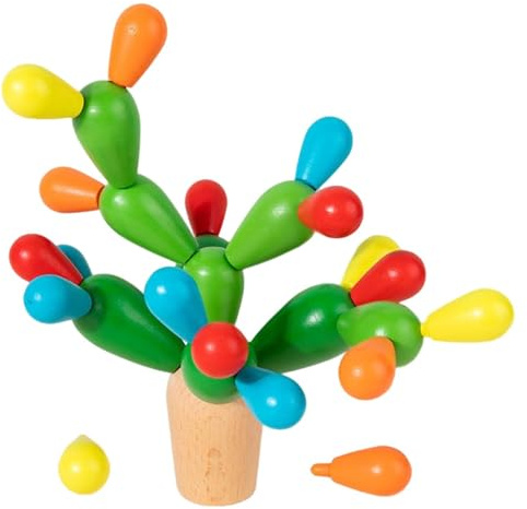 Jeu empilable de cactus en bois - Puzzle empilable multicolore de 10 pouces, segments de bois lisses, structure qui améliore l'équilibre, jeu d'exploration sensorielle | Impilator