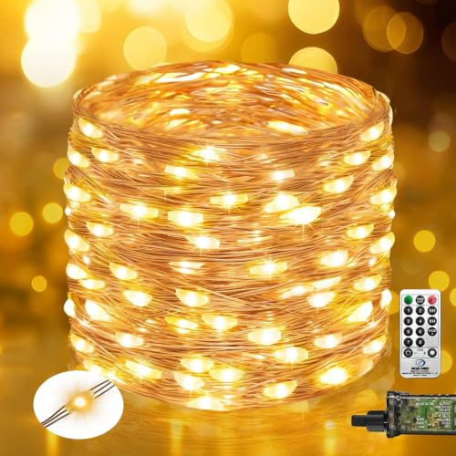 btfarm 12M 120 LED Lichterkette Innen mit Stecker, Lichterketten Außen Strom aus Kupferdraht Wasserdicht für Weihnachten Zimmer Party Hochzeit Garten Deko, Warmweiß