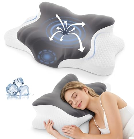 BRO Upgrade Ergonomisches Orthopädisches Kissen aus Memory Foam – Kühlend Nackenstützkissen mit Atmungsaktivem, Abnehmbarem Kissenbezug für Seiten-, Rücken- und Bauchschläfer, Grau