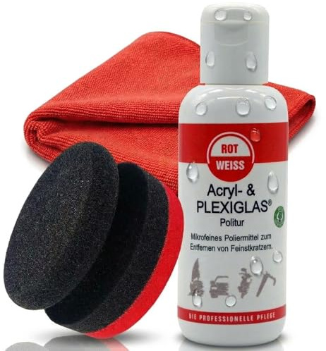 Craft-Equip Politurset bestehend aus Rotweiss Acryl Politur 150ml + Microfasertuch + Handpolierschwamm