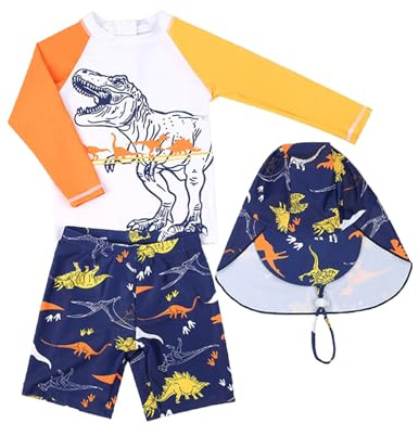 Traje de baño de 3 piezas Rashguard de manga larga con gorro de protección para niños pequeños