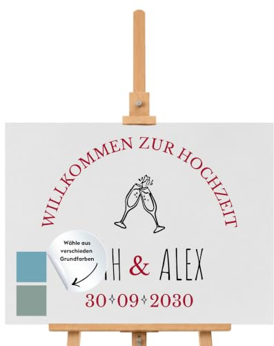 Willkommensschild  Cheers personalisiert auf Leinwand (60cm x 40cm) Eingang Deko mit Namen und Datum I Türschild Willkommen | Hochzeit, Taufe, Geburtstag