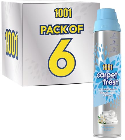 1001 • Carpet Fresh Soft Jasmine & Fresh Linen • 6 x 300ml Cans | Carpet & Upholstery Freshener • Soft Jasmine & Fresh Linen • Eliminates Odours • No Vacuum Needed • 6 x 300ml Cans