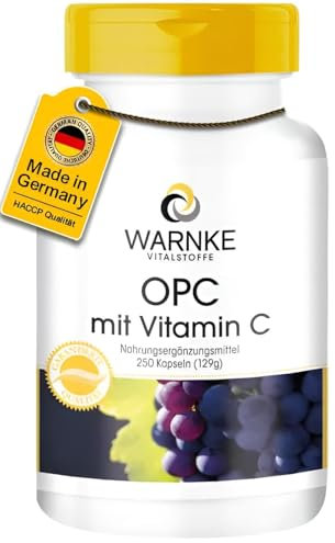 OPC Traubenschalenextrakt - 200mg Vitamin C + 60mg OPC pro Tagesdosis - 250 Kapseln - vegan | Warnke Vitalstoffe - Deutsche Apothekenqualität