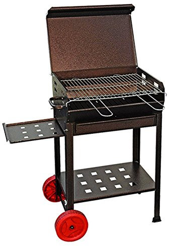 Barbecue A Carbone 'Polifemo' In Ferro Verniciato. Con Ruote E Ripiani Laterali. Griglia Acciaio Con Manici Frontali.