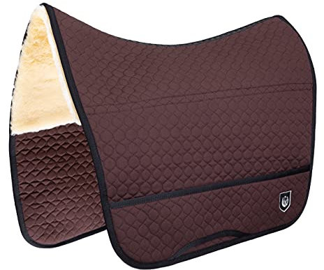 CHRIST Lammfell Satteldecke Champ Fellsattel Iberica Plus – Schabracke mit Sitzbereich aus echtem Lammfell, Sattelunterlage dämpfend, wärmend in braun, Gr.: Warmblut