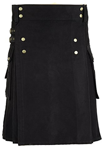 Hommes Écossais 100% Coton Kilt Jupe De Luxe Tartan 8 Cour - Noir