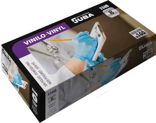 CAJA 100 GUANTES DESECHABLES VINILO AZUL SIN POLVO TALLA 9 JUBA