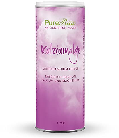 Kalziumalge Natürliches Calcium-Pulver - Kalziumalgenpulver Lithothamnium Calcareum Rotalgen - Bioverfügbare Mineralien Kalzium Magnesium | PureRaw 110g