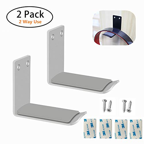 MeetRade Headphone Stand Holder Stick-On Adhesive Hooks Under-Desk Earphone Stand Headset Hanger Mount 2 Pack Aluminum Wallmount Hook Clamp Headphone Desk Hanger (Silver)