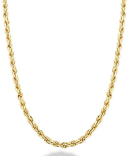 Miabella Italian 18K Gold Plated 925 Sterling Silver 2mm, 3mm Diamond-Cut Braided Rope Chain Necklace for Men Women, Made in Italy (2mm, Length 20 Inches)