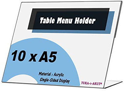 TUKA [10x] Anzeige-Ständer A5 Plakataufsteller im Querformat, Tischaufsteller L-Ständer, Prospektständer Werbeaufsteller Speisekartenhalter aus 2mm glasklarem Acryl, TKD8201-A5-10x