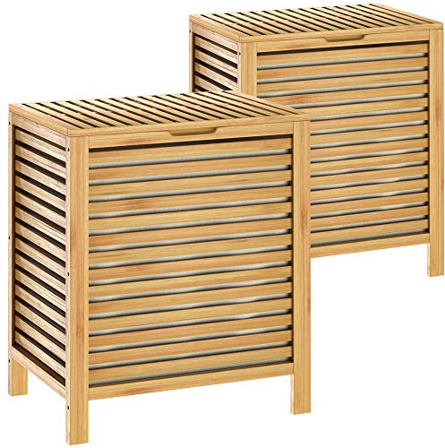 CASARIA® 2er Set Wäschekorb mit Deckel Bambus Holz 140L Groß Wäschesammler Schmal Wäschesack Herausnehmbar Baumwolle 61x51x36cm Wäschebox Wäschetruhe