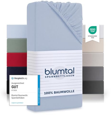 Blumtal® Basics Spannbettlaken Topper 200x200cm Jersey - Bettlaken 200x200cm aus 100% Baumwolle - Oeko-TEX zertifiziertes Spannbettlaken 200x200 Topper - Topper Bezug 200x200 cm - Laken - Hellblau