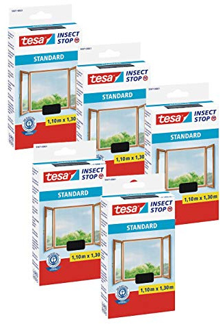 TESA Insect Stop STANDARD Fliegengitter für Fenster - Insektenschutz zuschneidbar - Mückenschutz ohne Bohren (5 Stück)