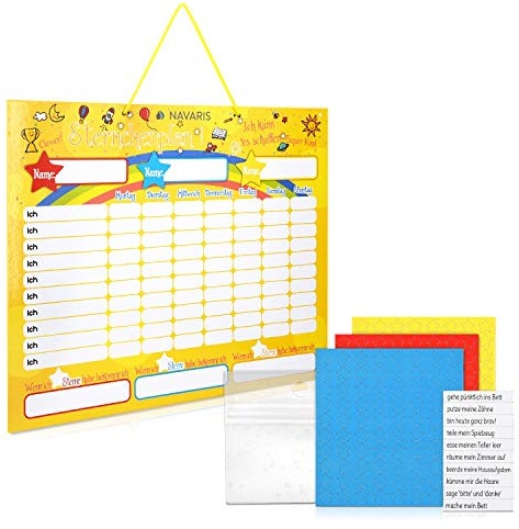 Navaris abwischbare Belohnungstafel magnetisch 40x32cm - Kinder Aufgaben Tafel - Magnettafel inkl. 250 Sternchen Magnete Stift - Sterne Aufgabenplan