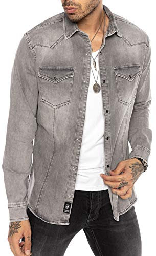 RED BRIDGE Camicia a Jeans da Uomo Stile Casual Denim Cotone Grigio M