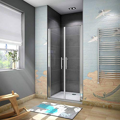195cm Box Doccia Per Nicchia Doppia porta battente-Saloon In Vetro 6mm Temperato Trasparente Anticalcare Larga 90cm