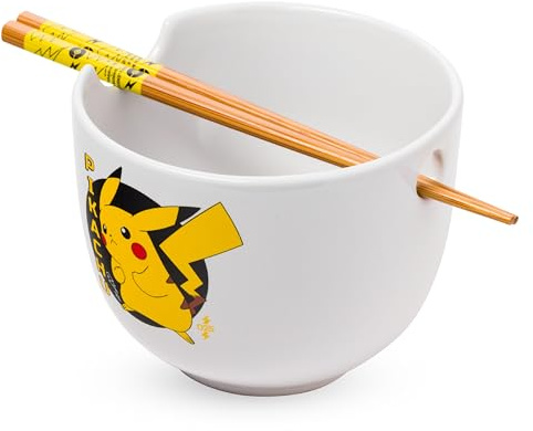 Silver Buffalo Pokemon Pikachu Keramik-Ramen-Nudel-Reisschale mit Essstäbchen, mikrowellengeeignet, 590 ml | Keramik, Nudelreis, mikrowellengeeignet, 0,59 Liter