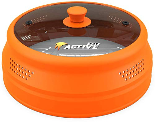 Ezy Active Collapsible Microwave Cover for Food - Silicone and Glass Splatter Guard Lid for 6-12 inch Plates & Bowls, Dishwasher Safe, Heat Resistant, BPA-Free, Orange