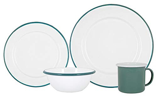 Argon Tableware Coloured Dinnerware Set - 16-Piece - Green Dinner Set Lightweight Camping Dinner Plates, Pasta Bowls, Coffee Mugs and Side Plates Dining Set