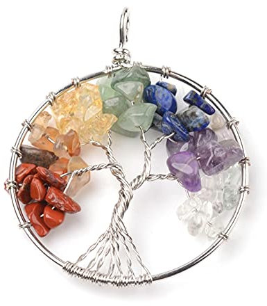 PandaHall Edelstein Chakra Kristall Baum des Lebens Charms Anhänger, Natürliche und synthetische Steine,