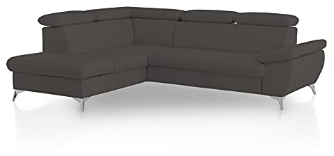 Mivano Eckcouch Gisele / Ecksofa mit Schlaffunktion, Stauraum, Armteilfunktion und Kopfteilverstellung / 256 x 83 x 209 / Kunstleder, Grau