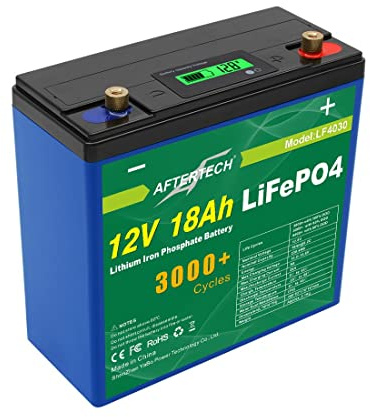 AFTERTECH LIFEPO4 - Bloc-batterie 12 V 18 Ah, rechargeable, lithium-fer-phosphate, pile