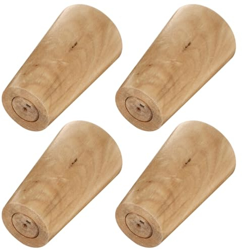 Housoutil Hardwood Furniture Feet 2.75X1.97 Inch Set of 4 Round Bun Legs for Sofa Cabinet Table with Floor Protection Pads Diy Furniture Hardware