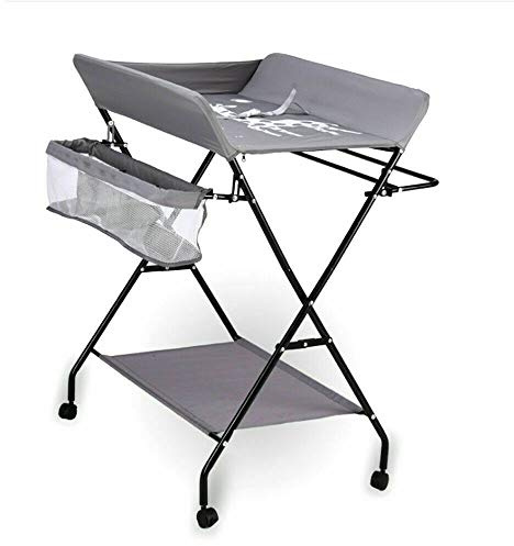 SHZICMY Klappbare Wickelkommode mit Wickelauflage, Mobile Wickeltisch Höhenverstellbar Tragbarer Wickelkombi Klappwickeltisch Reisewickelkommode bis 25kg