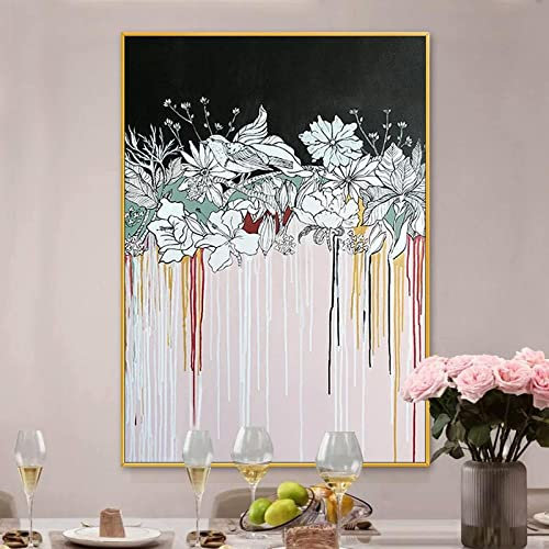 tymhrs Acrylbild,Goldfolien-Rosen-Blumen-Ölgemälde-100% Gemälde, Handgemaltes Blumen-Ölgemäl