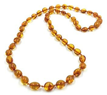 Collier d'ambre naturel adulte - collier de perles d'ambre cognac | Collier en ambre véritable certifié 46cm