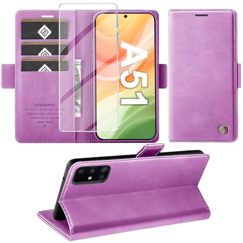 Giyer Handyhülle für Samsung Galaxy A51 4G mit Schutzfolie, Wallet Leder Kartenfach Standfunktion Flip Case Cover Klapphülle