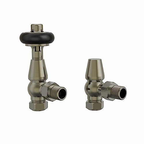 Warmehaus Angled TRV Thermostatic Radiator Valves Polished Antique Brass | Chelsea Traditional, Solid Brass, for Heated Towel Rail, Central Heating, 15mm Inlet