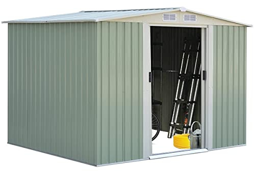 GOPLUS 4,75㎡ Abri de Jardin Métal Galvanisé, Cabine de Jardin Extérieur Portes Coulissantes, Résistant aux Intempéries, 8,34m³, Cabane de Rangement à Outils, 205 x 257 x 175 cm, Vert