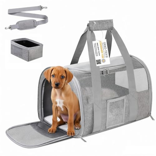 SECLATO 20 Inch Large Cat Carrier, Soft Sided Pet Carrier for Big Cats up to 25 lbs, Airline Approved Expandable Travel Carrier for 2 Cats, Puppy Carrier with Collapsible Food Bowl, Grey