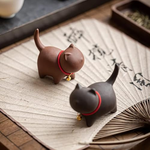 MOZEO Un juego de té de gatito para mascotas, arena morada, hecho a mano para Kung Fu, accesorios para sala de mesa/hogar/oficina, té chino de Kungfu, regalo para amantes del té (2 piezas)