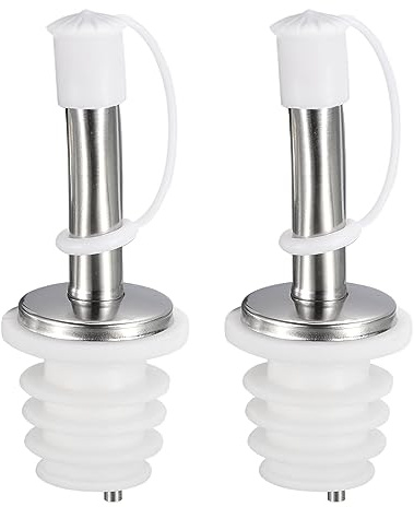 sourcing map Stainless Steel Bottle Pourers, 2Pcs 80mm/3.15 Olive Oil Spout with Rubber Dust Caps, Wine Pourers Liquor Pour Spouts for Pours Liquid, Wine, Vinegar, Most Liquor Bottles (White)
