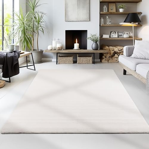 HomebyHome Waschbarer Teppich Kurzflor Läufer 60x110 cm Creme Modern Einfarbig Weich rutschfest Pflegeleicht Maschinenwaschbar für Flur Eingang Schlafzimmer Küche