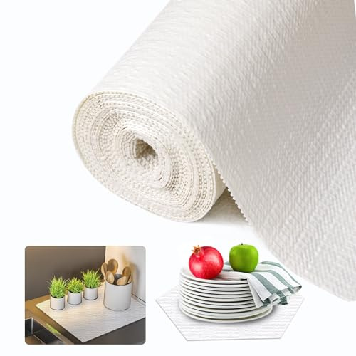 Beautysaid Shelf and Drawer Liner for Kitchen Cabinet, Non Adhesive Non Slip Shelf Paper Waterproof Washable Thickened for Dresser Pantry Shelve Bathroom Protector Liner(White,12 in x 20FT)