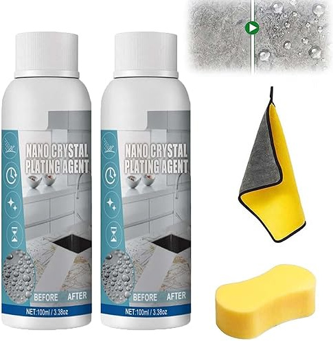 Stone Nano Crystal-Plating Agent, Marble Nano Crystal-Plating Agent, Nano Crystal Coating Agent, Coating of Stone Nanocrystals, for Marble, Stone, Bathroom Tile Kitchen (2Pcs)