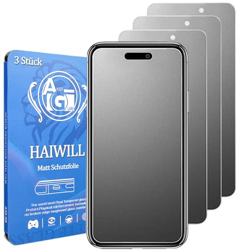 HAIWILL 3 Stück Matt Schutzfolie für iPhone 15/15 Pro Anti-Fingerabdrück Anti-Reflex Anti-Kratzer Displayschutz 9H Gehärtetes Glas für Apple 15 Pro/15,6.1