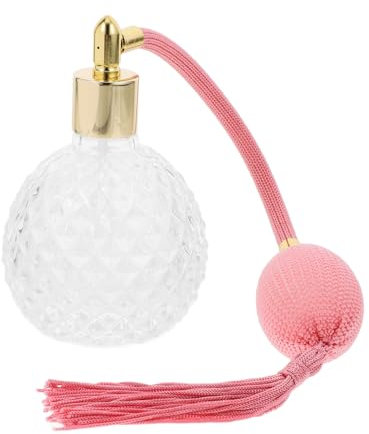 POPETPOP Empty Refillable Perfume Sprayer Bottle 100ml Glass Vintage Perfume Atomiser with Long Pink Bulb Suitable for Travel and Daily Use