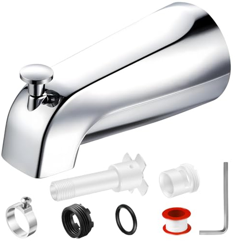 Enhon Tub Spout, Universal Fits 1/2'' Copper Pipe, 1/2'' IPS and 3/4'' IPS, Bathroom Bathtub Tub Faucet Replacement with Adapters (with Diverter,Chrome)