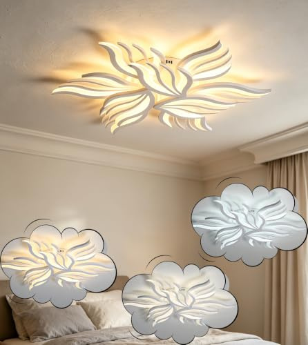 WSXEDC Dimmbar Deckenlampe LED Weiß Deckenleuchte 90W Groß Wohnzimmerlampe Kreative Modern Schlafzimmer lampe decke Energiesparlampe für Wohnzimmer jugendzimmer Esszimmer Küche (Ø85cm - 90W)
