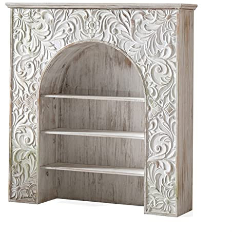 Kaminumrandung Kamin-dekorativer Schrank for Zuhause, Wohnzimmer, französischer Eingangsbereich, Kaminsims, weißer europäischer Vintage-Kaminsims aus massivem Holz mit geschnitzten Regalen, Aufbewahru