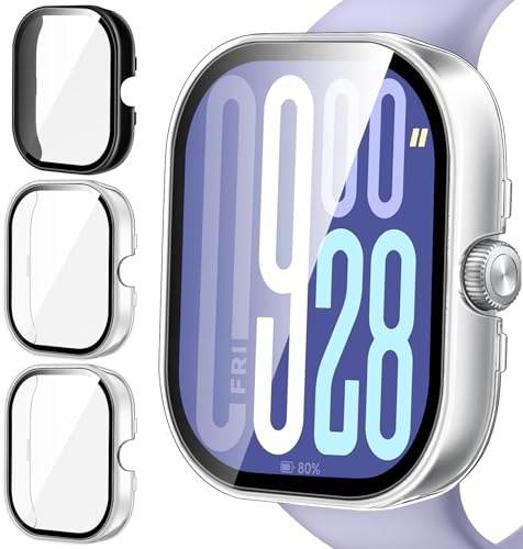 ivoler 3 Piezas Funda para Xiaomi Redmi Watch 5 / Redmi Watch 4, Protección Completa Protector de Pantalla de Cristal Vidrio Templado Duro PC Anti-arañazos Carcasa, 2 Transparente + 1 Negro