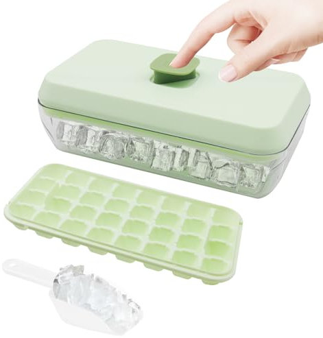 Ice Cube Trays with Container, Ice Cube Tray for Freezer with Lid and Container and Scoop, DIY Ice Cube Tray, Push Ice Tray, for Beer, Cocktails, Juices, Drinks, Coffee