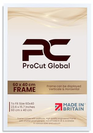 Procut Global 60X40CM White Picture Frames – Sleek Wooden Photo Frame with Shatterproof Perspex for Wall or Tabletop – Perfect for Posters, Certificates, Prints–Multiple Sizes & Colors Available